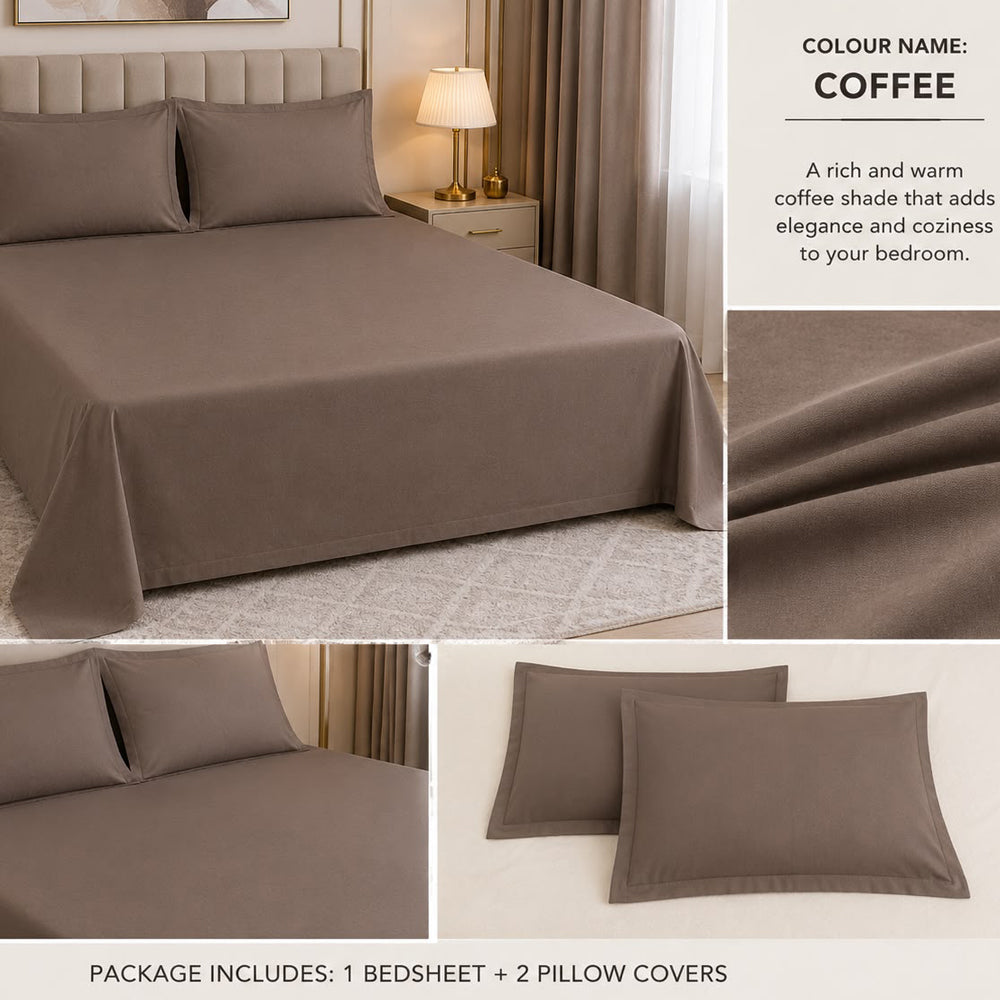 Dark Coffee Solid 300 TC 100% Cotton King Size Bed Sheet Set