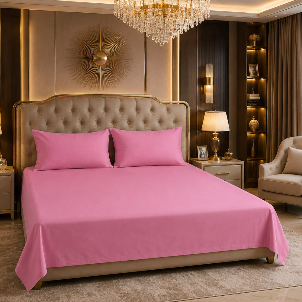 Peach Pink Solid 300 TC 100% Cotton King Size Bed Sheet Set