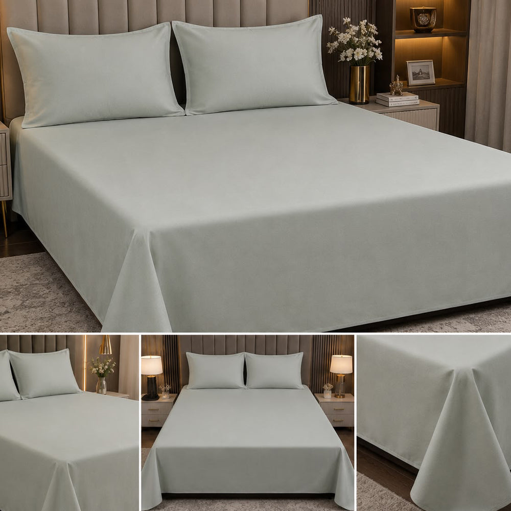 Olive Green  Plain Solid 300 TC 100% Cotton King Size Bed Sheet Set