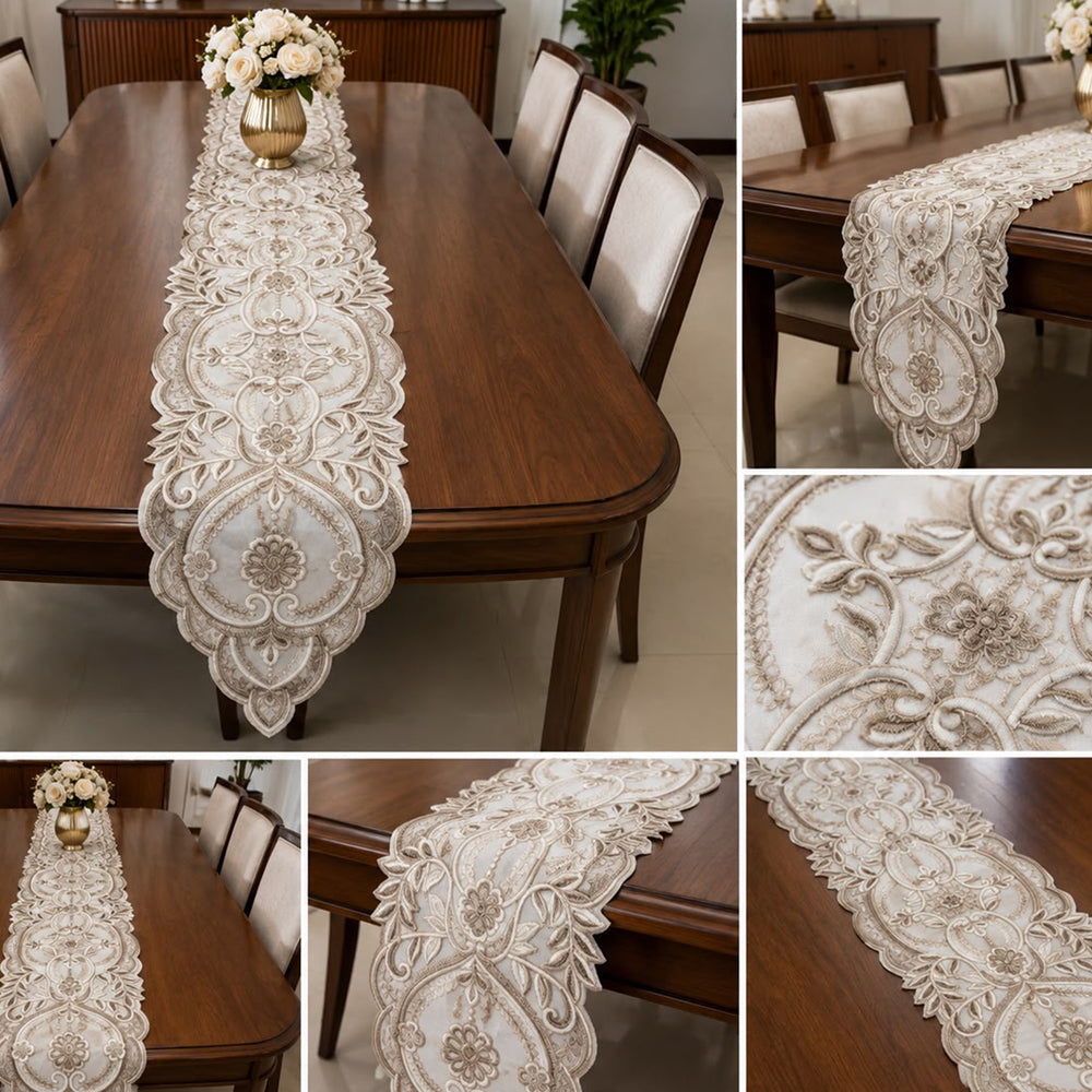 Royal Arabesque Embroidered Table Runner – 16 × 72 Inches