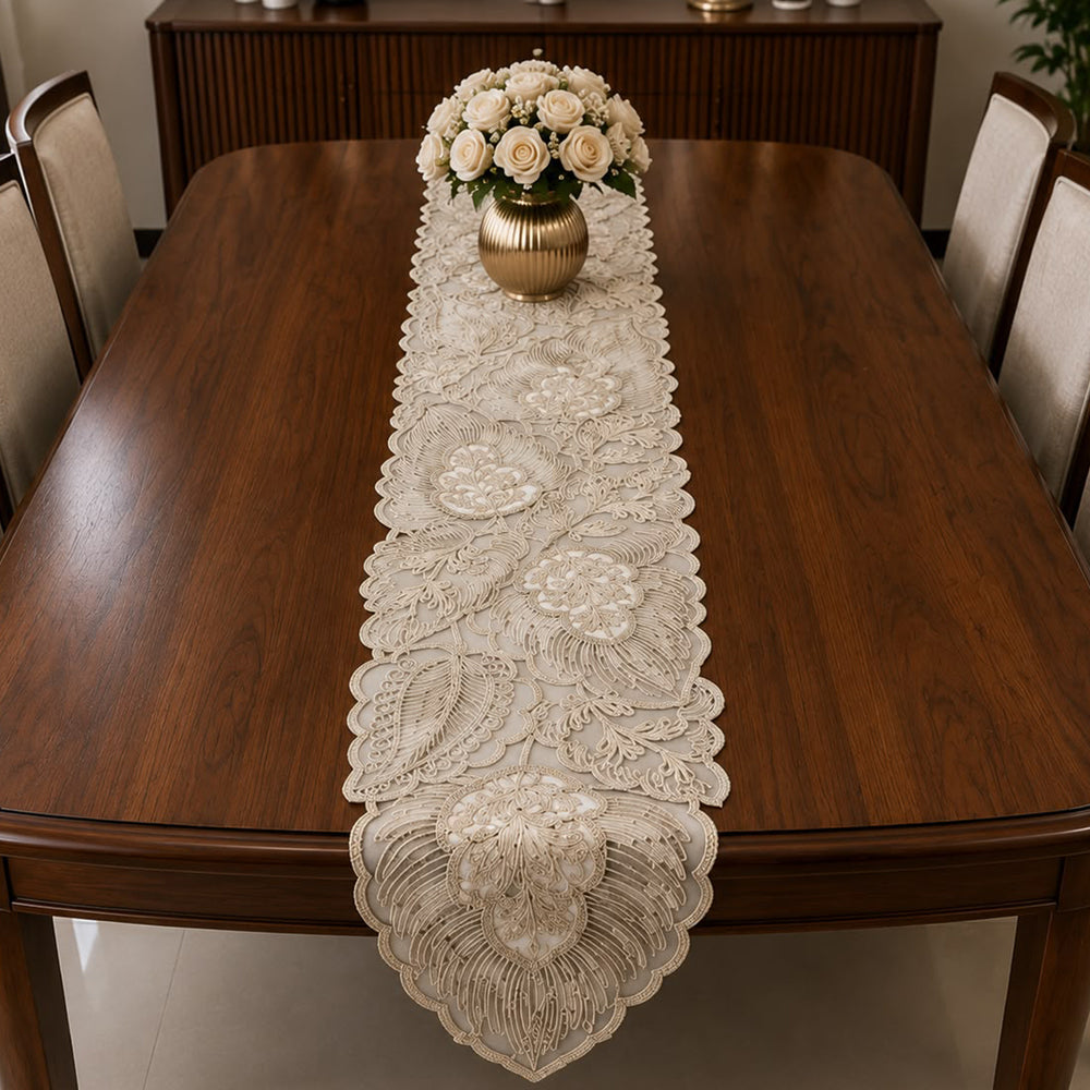 Majestic Bloom Embroidered Table Runner – 16 × 72 Inches