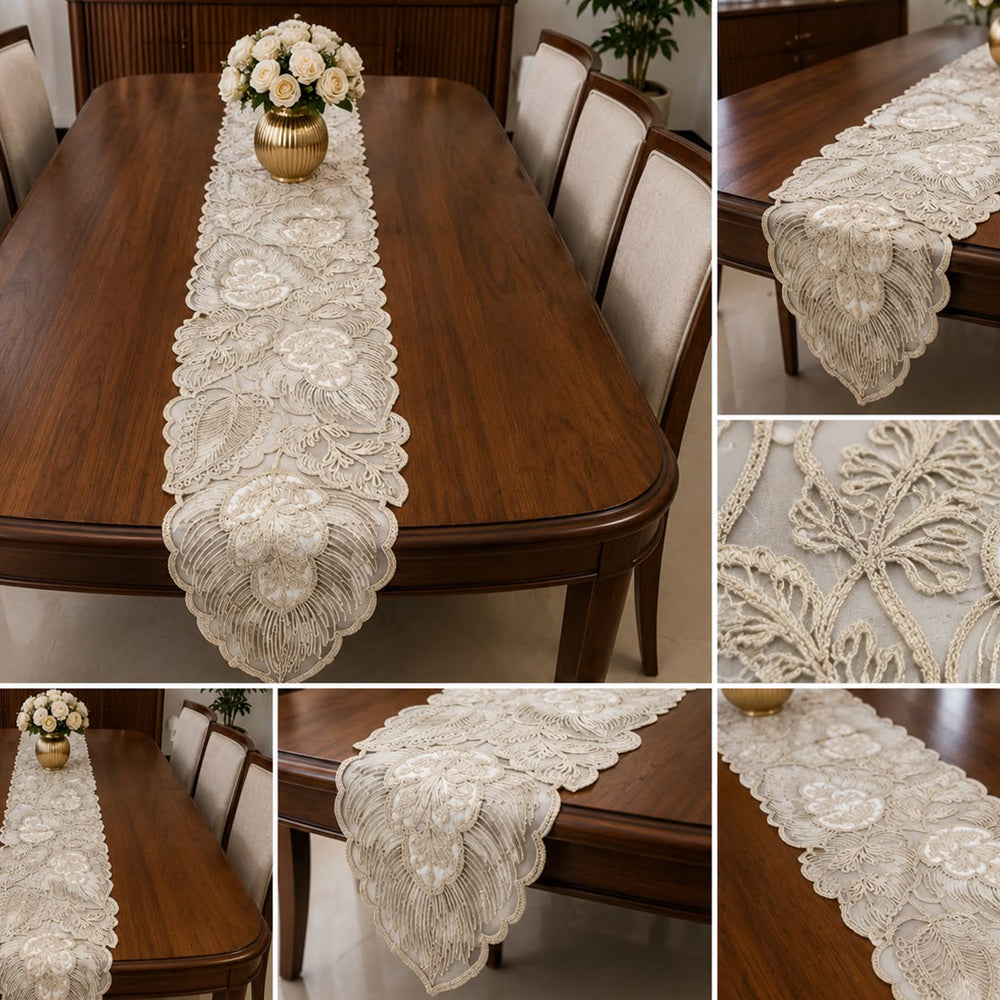 Majestic Bloom Embroidered Table Runner – 16 × 72 Inches