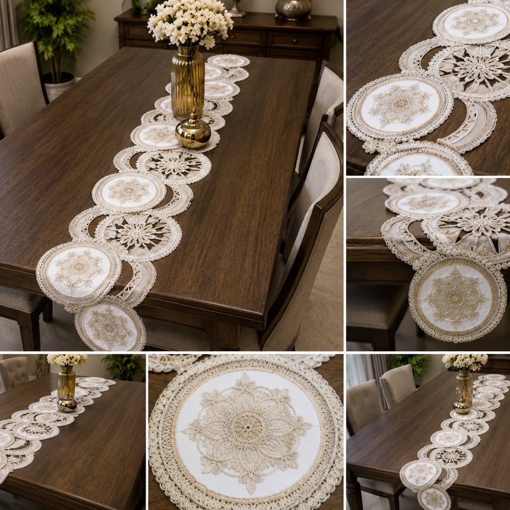 Interlocking Floral Medallion Table Runner – 16 × 72 Inches