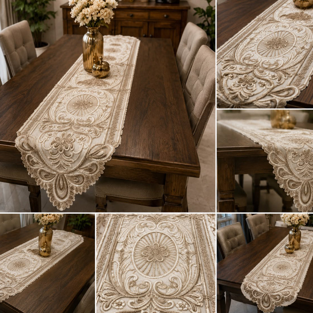 Royal Baroque Embroidered Table Runner – 16 × 72 Inches