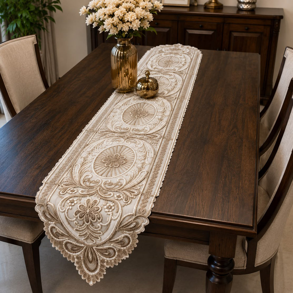 Royal Baroque Embroidered Table Runner – 16 × 72 Inches