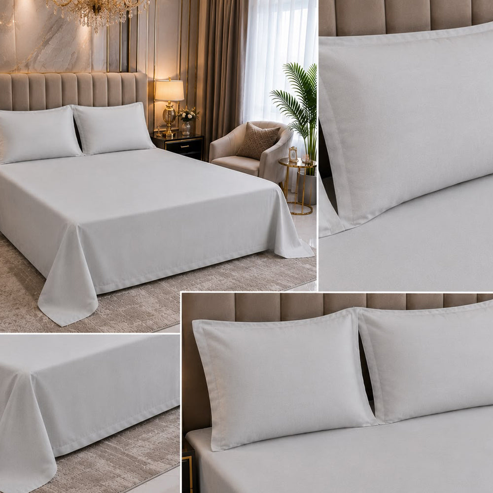 Light Grey Solid 300 TC 100% Cotton King Size Bed Sheet Set