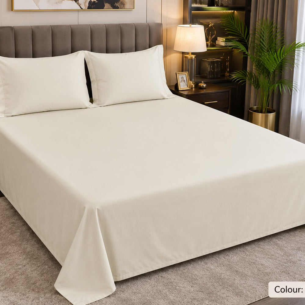 Ivory Solid 300 TC 100% Cotton King Size Bed Sheet Set