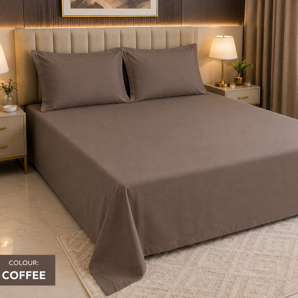 Dark Coffee Solid 300 TC 100% Cotton King Size Bed Sheet Set