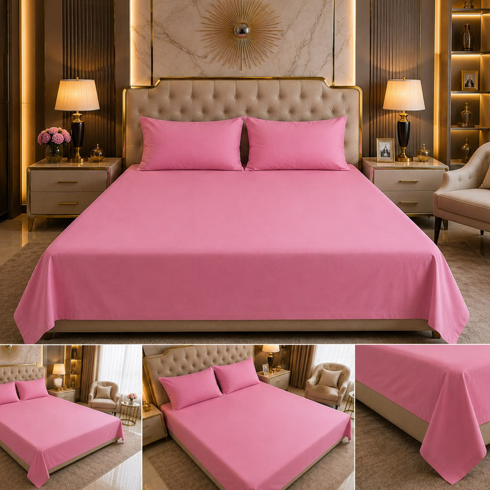 Peach Pink Solid 300 TC 100% Cotton King Size Bed Sheet Set