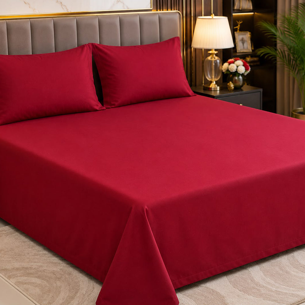 Maroon Solid 300 TC 100% Cotton King Size Bed Sheet Set