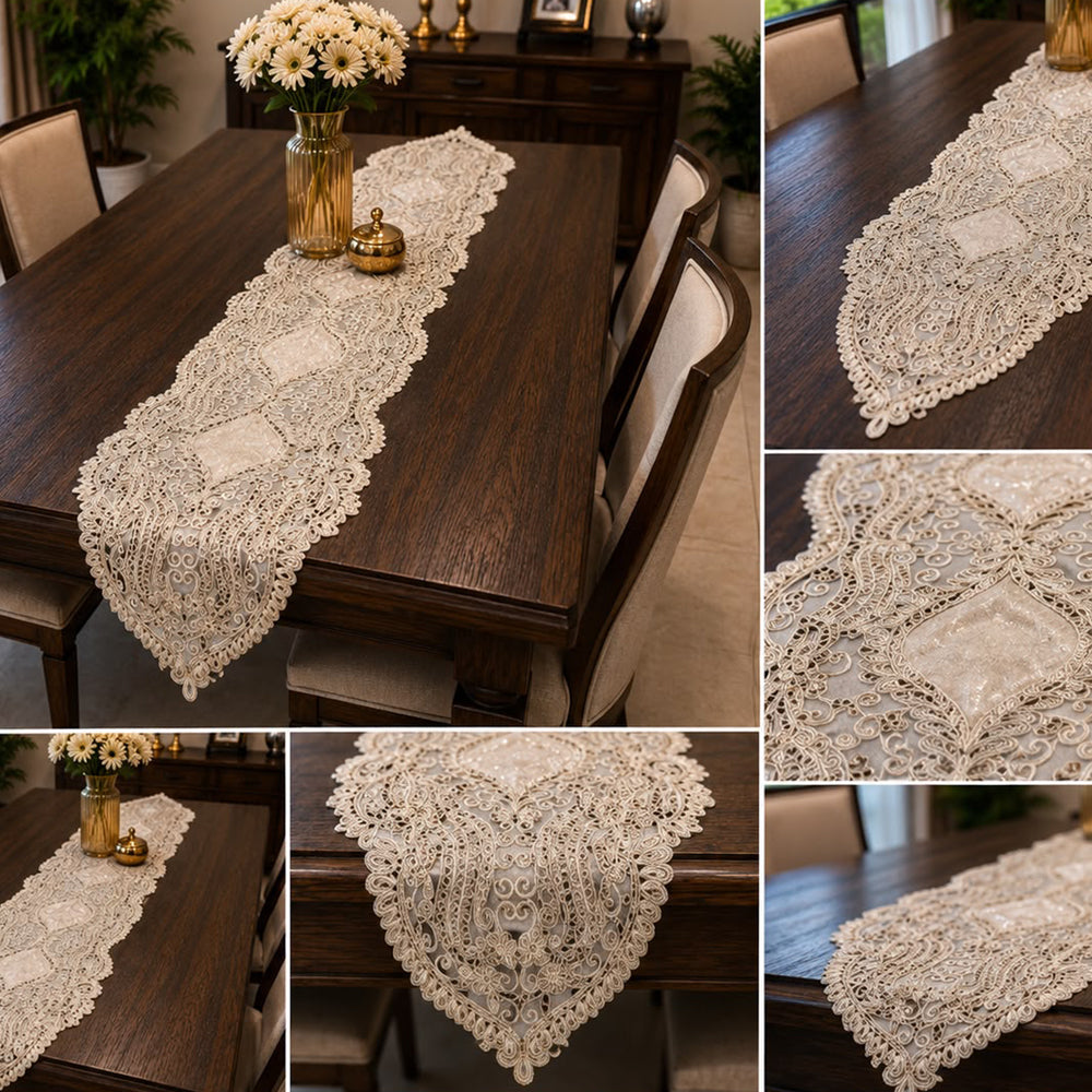 Royal Lace Embroidered Table Runner – 16 × 72 Inches
