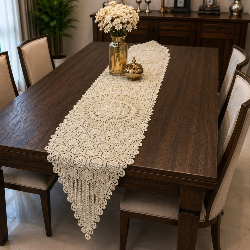 Bohemian Mandala Embroidered Table Runner – 16 × 72 Inches
