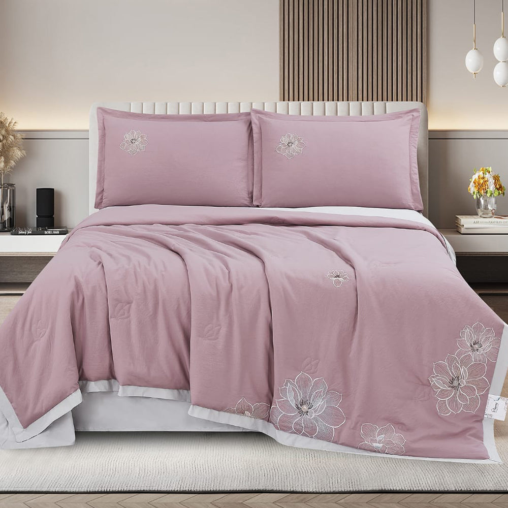 Royal Blossom Embroidered Comforter Set – Blush Pink | 4 Pieces