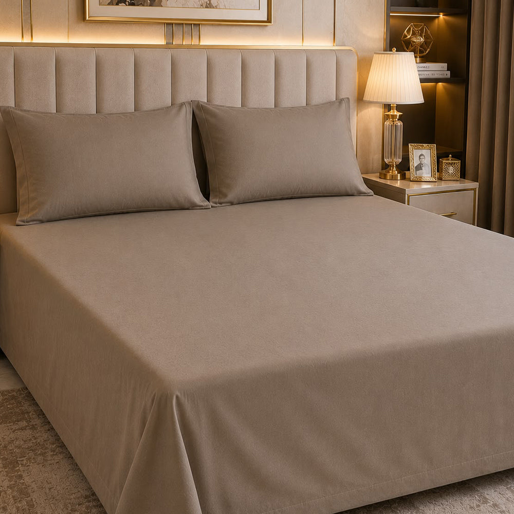 Earthy Taupe Plain Solid 300 TC 100% Cotton King Size Bed Sheet Set