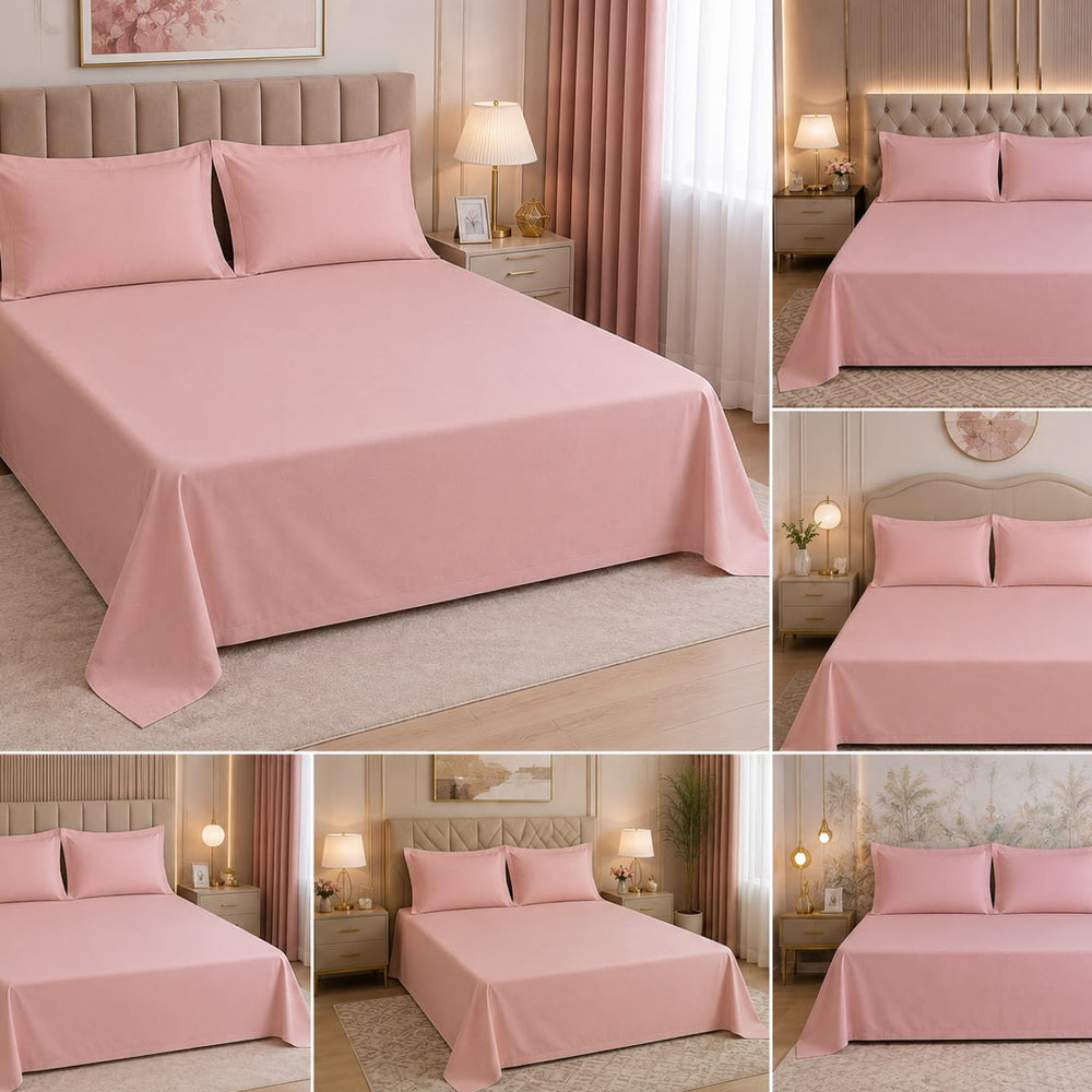 Baby Pink Solid 300 TC 100% Cotton King Size Bed Sheet Set