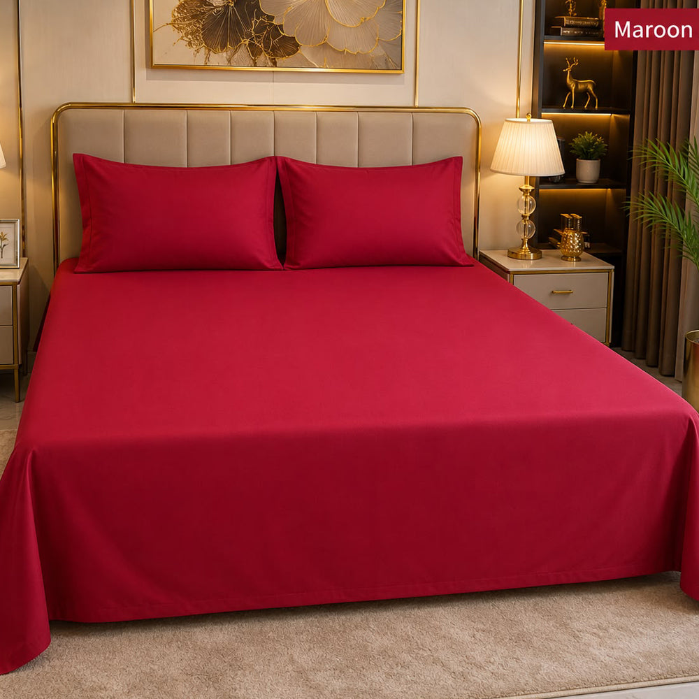 Maroon Solid 300 TC 100% Cotton King Size Bed Sheet Set