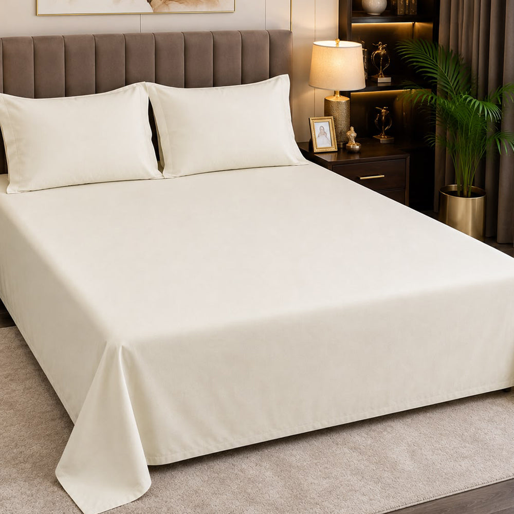 Ivory Solid 300 TC 100% Cotton King Size Bed Sheet Set