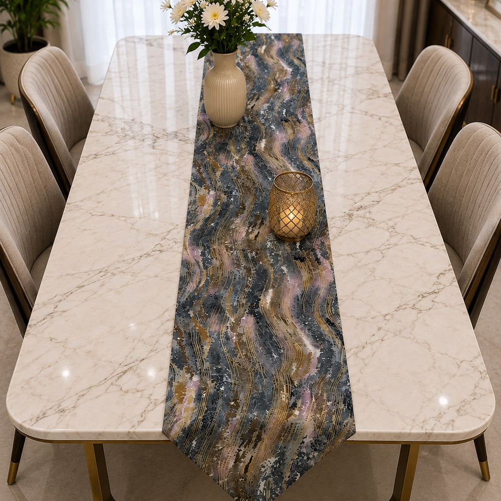 Charcoal Gold Marble Premium Table Runner – 16 × 72 Inches
