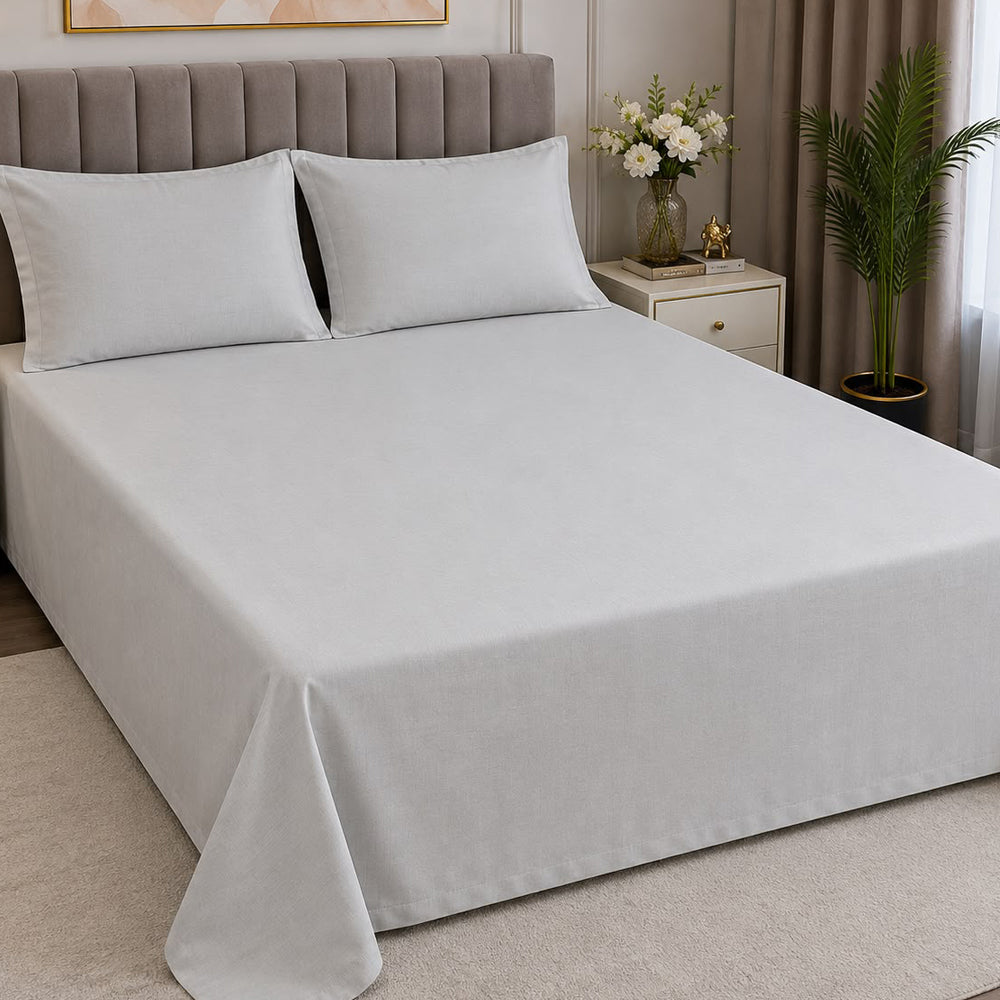 Light Grey Solid 300 TC 100% Cotton King Size Bed Sheet Set