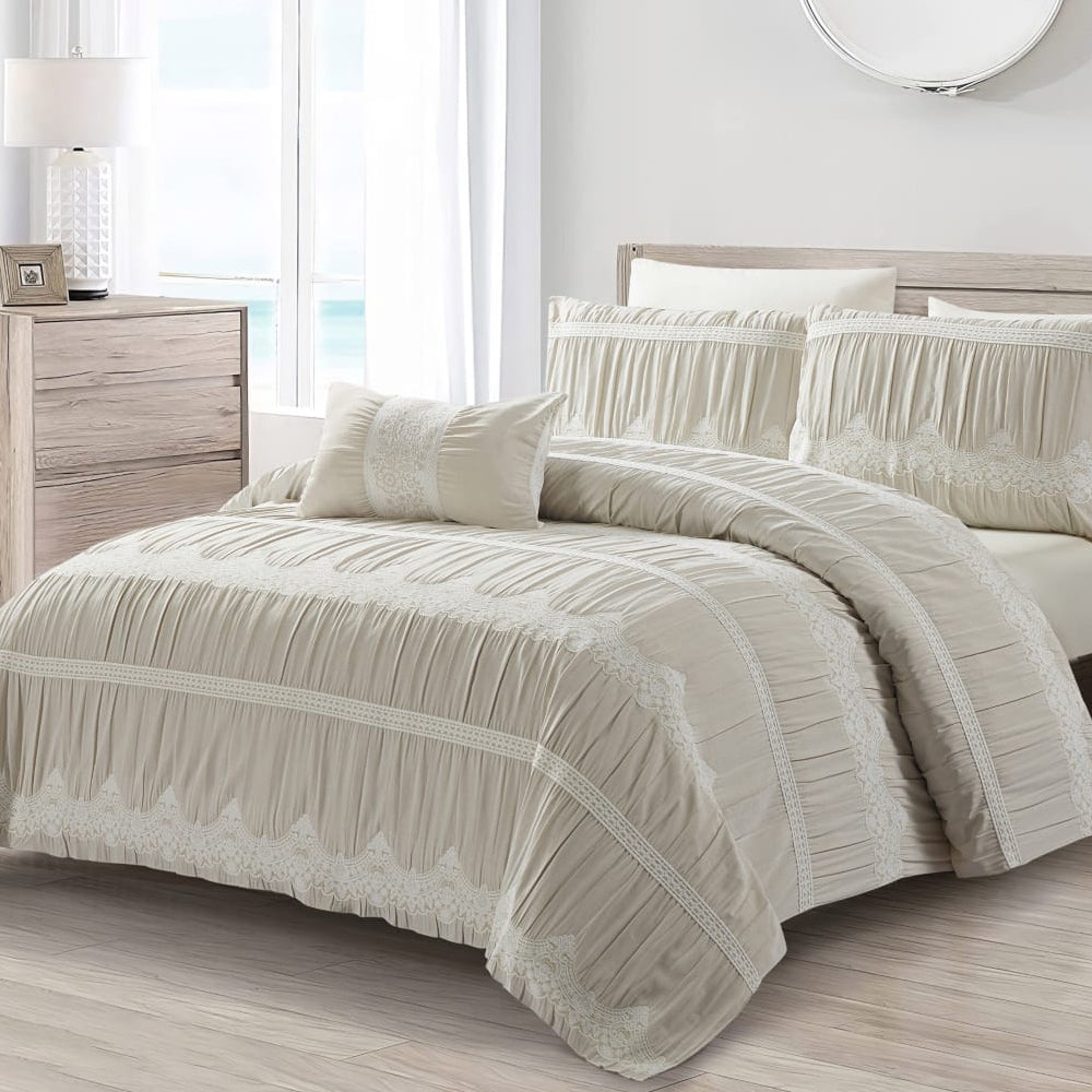 Royal Lace Elegance Comforter Set – Ivory Cream – 5 Pieces
