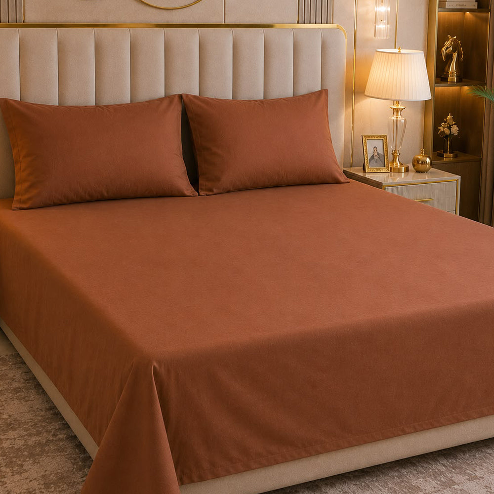 Coffee Plain Solid 300 TC 100% Cotton King Size Bed Sheet Set