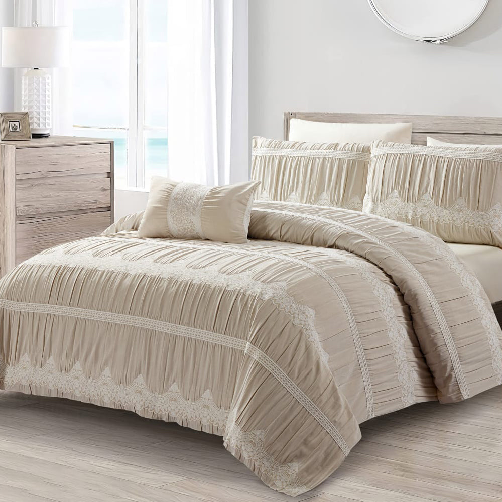 Royal Lace Elegance Comforter Set – Stone Beige – 5 Pieces