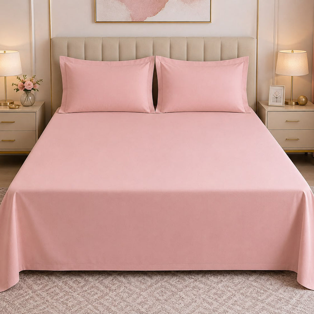 Baby Pink Solid 300 TC 100% Cotton King Size Bed Sheet Set