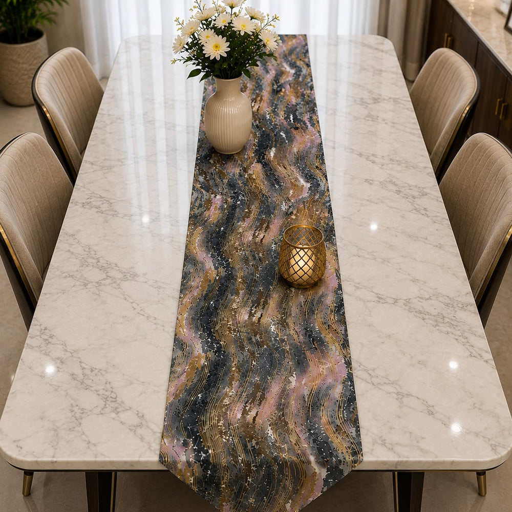Charcoal Gold Marble Premium Table Runner – 16 × 72 Inches