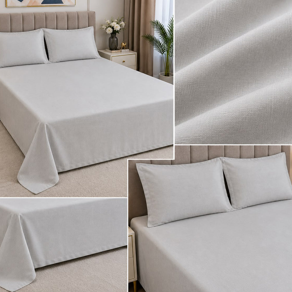 Light Grey Solid 300 TC 100% Cotton King Size Bed Sheet Set