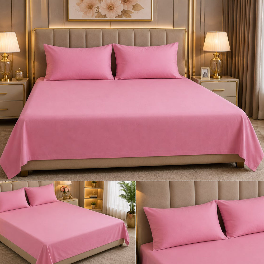 Peach Pink Solid 300 TC 100% Cotton King Size Bed Sheet Set
