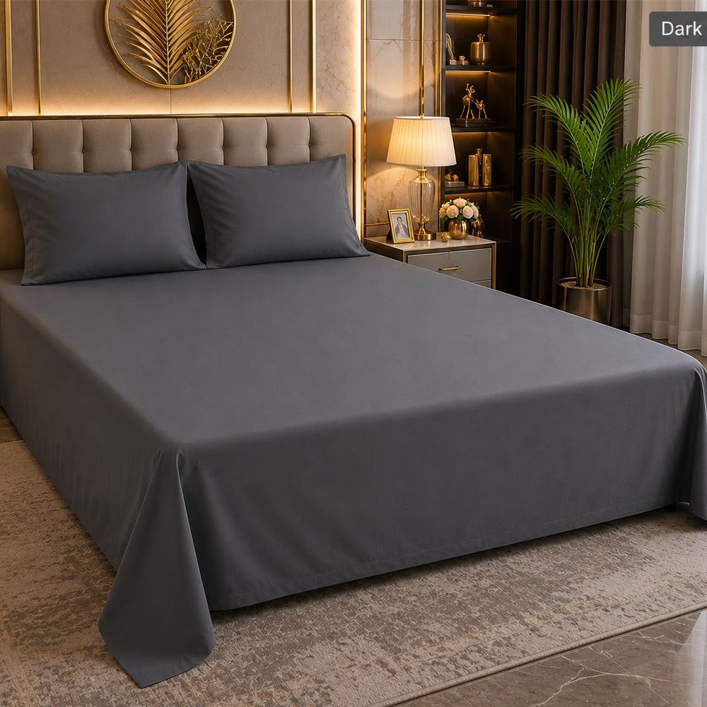 Dark Grey Solid 300 TC 100% Cotton King Size Bed Sheet Set