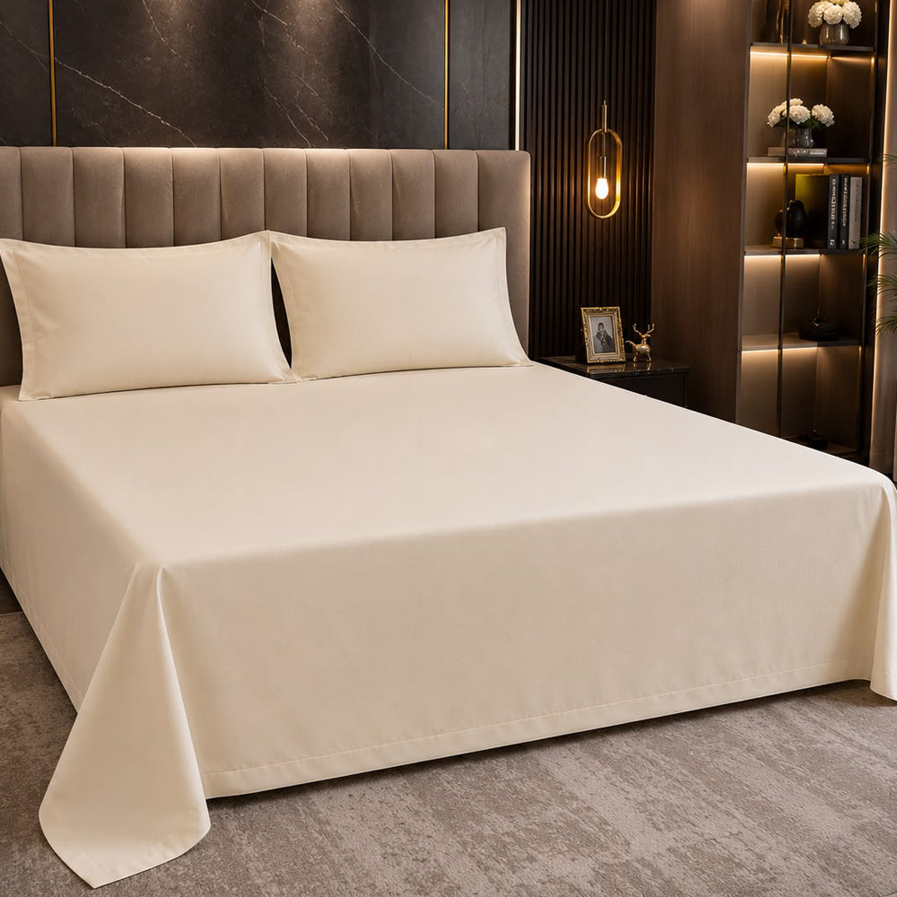 Light Ivory  Solid 300 TC 100% Cotton King Size Bed Sheet Set