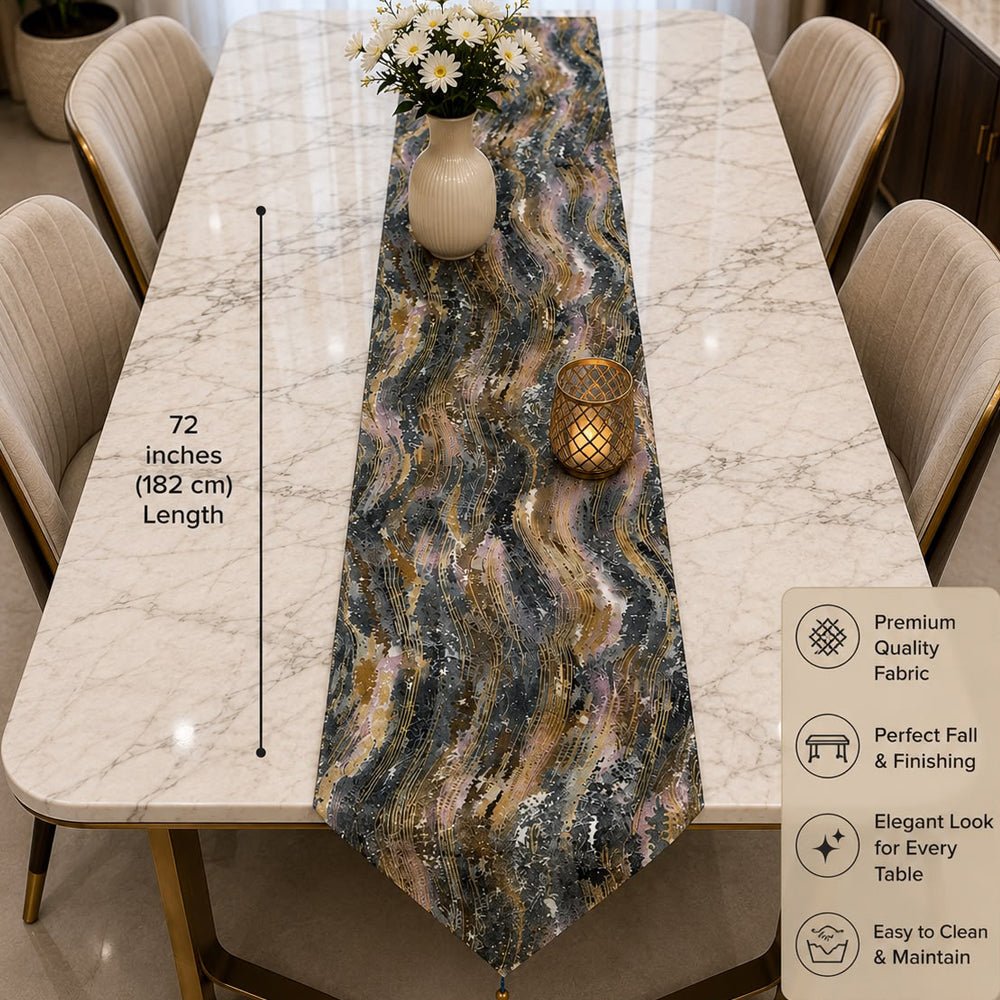 Charcoal Gold Marble Premium Table Runner – 16 × 72 Inches
