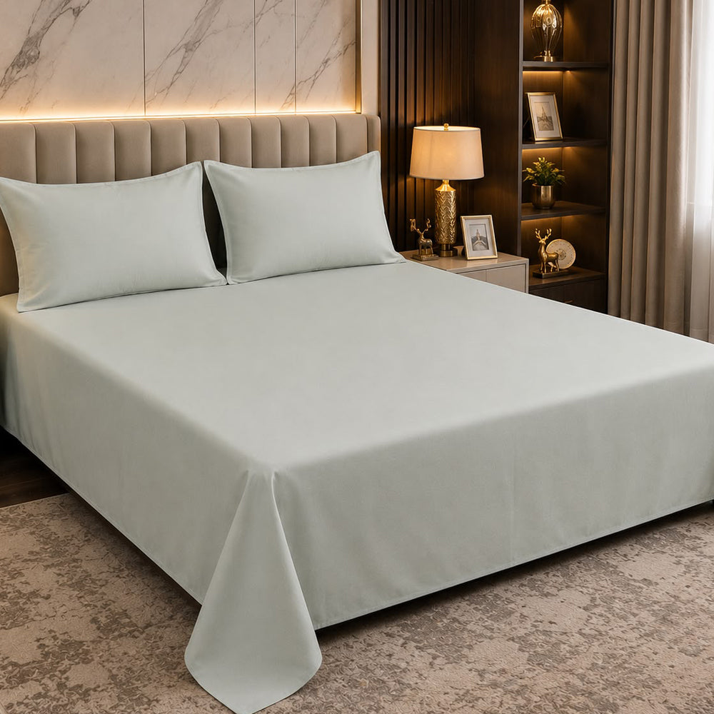 Olive Green  Plain Solid 300 TC 100% Cotton King Size Bed Sheet Set