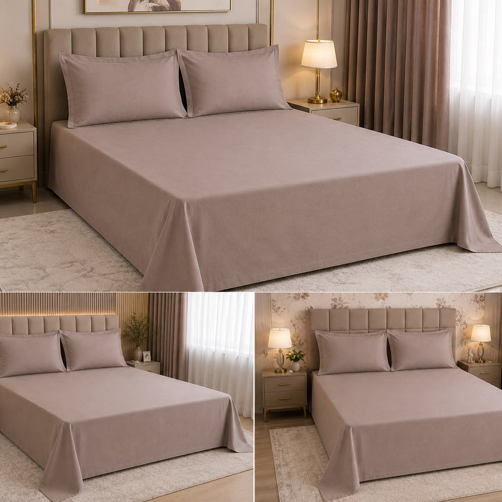 Mushroom Grey Solid 300 TC 100% Cotton King Size Bed Sheet Set