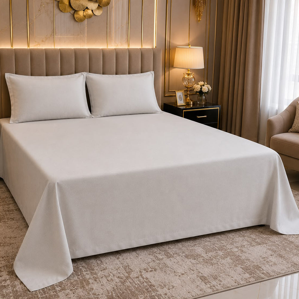 Light Grey Solid 300 TC 100% Cotton King Size Bed Sheet Set