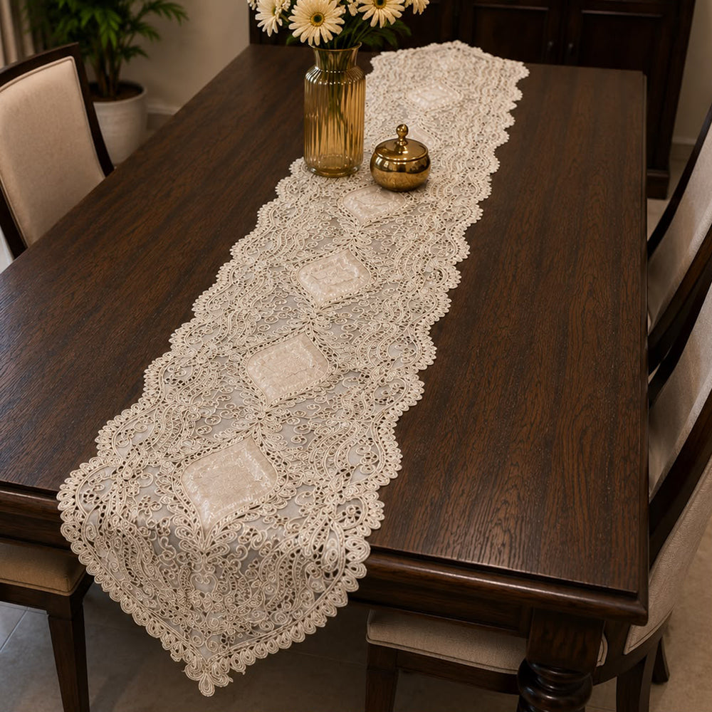 Royal Lace Embroidered Table Runner – 16 × 72 Inches