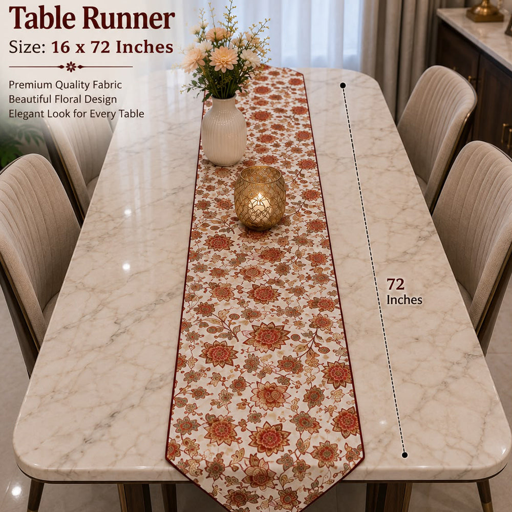Rust & Ivory Botanical Premium Table Runner – 16 × 72 Inches