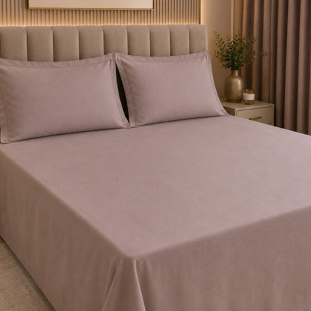 Mushroom Grey Solid 300 TC 100% Cotton King Size Bed Sheet Set