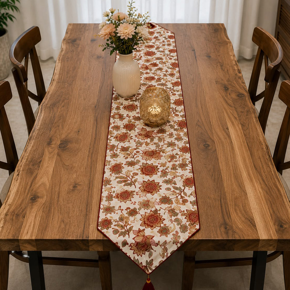 Rust & Ivory Botanical Premium Table Runner – 16 × 72 Inches
