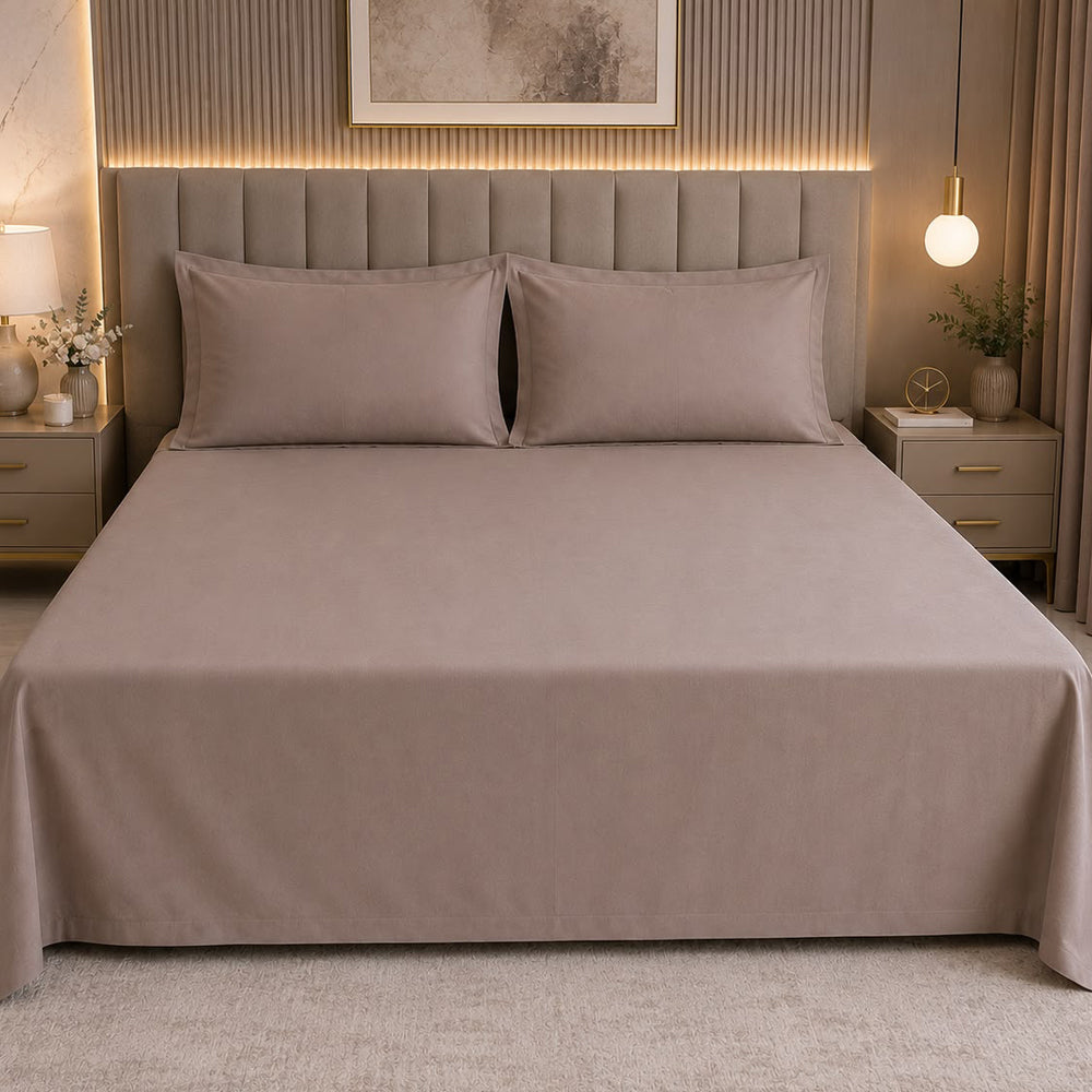Mushroom Grey Solid 300 TC 100% Cotton King Size Bed Sheet Set