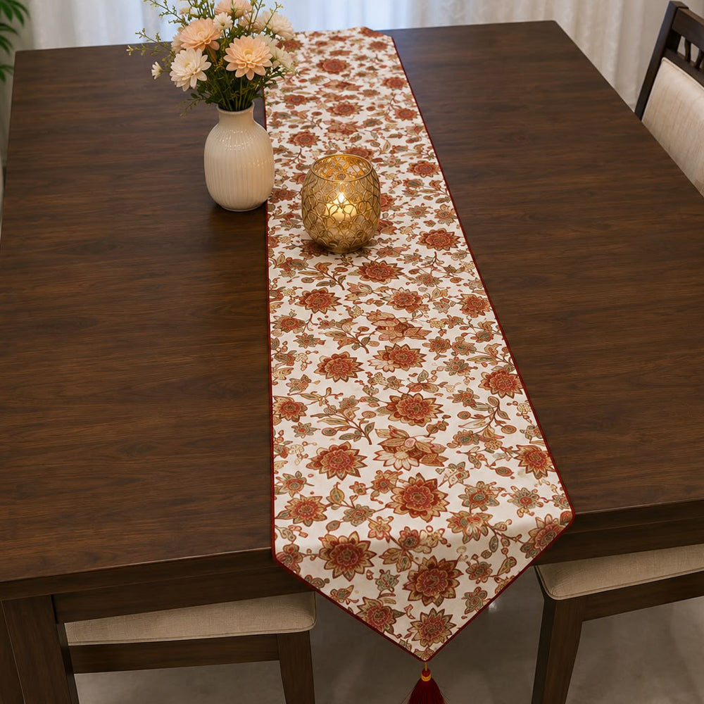 Rust & Ivory Botanical Premium Table Runner – 16 × 72 Inches
