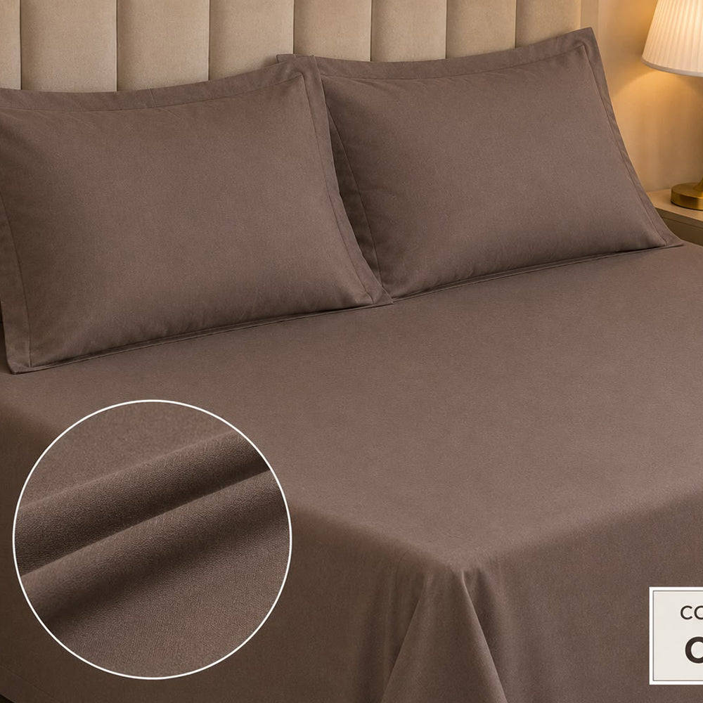 Dark Coffee Solid 300 TC 100% Cotton King Size Bed Sheet Set