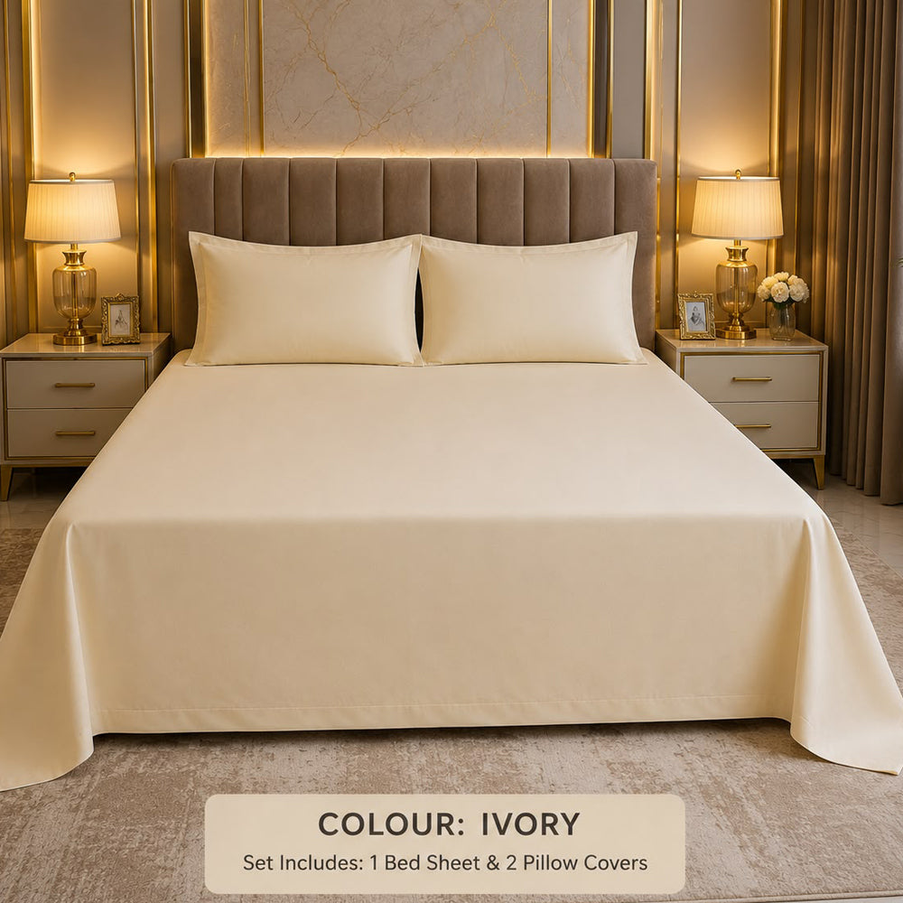 Light Ivory  Solid 300 TC 100% Cotton King Size Bed Sheet Set