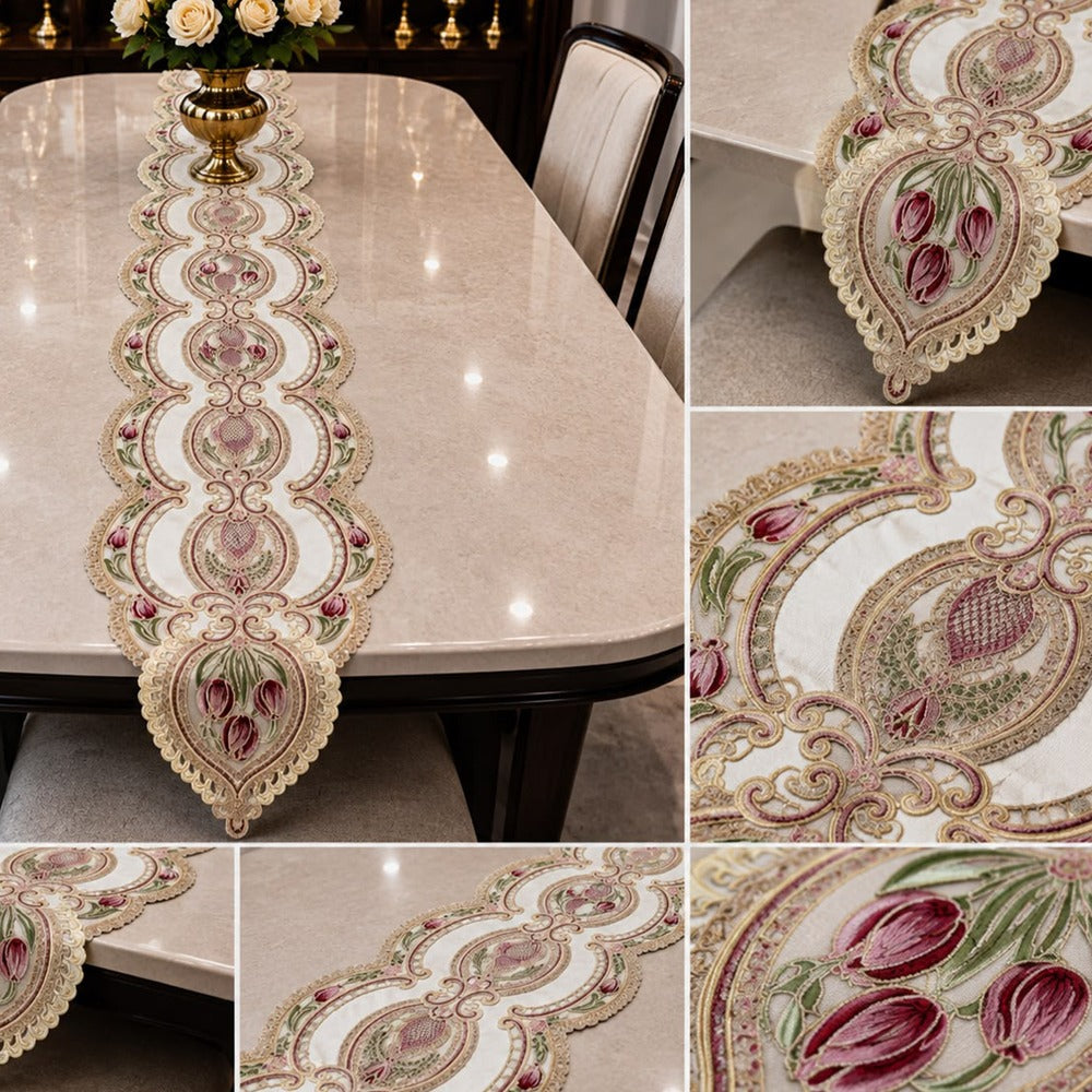 Tulip Royale Embroidered Table Runner – 16 x 96 Inches
