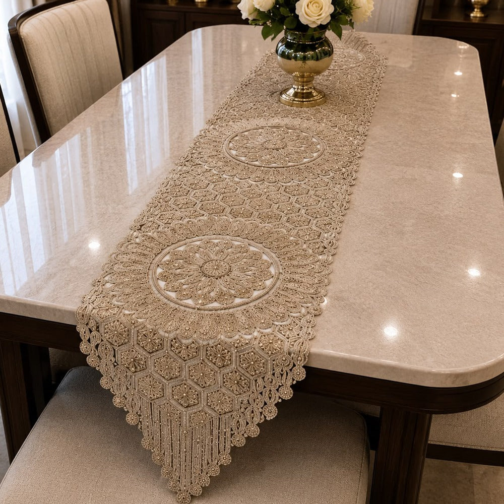 Royal Mandala Embroidered Table Runner – 16 x 96 Inches