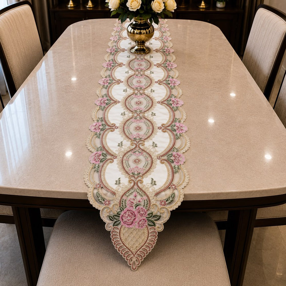 Rose Royale Embroidered Table Runner – 16 x 96 Inches
