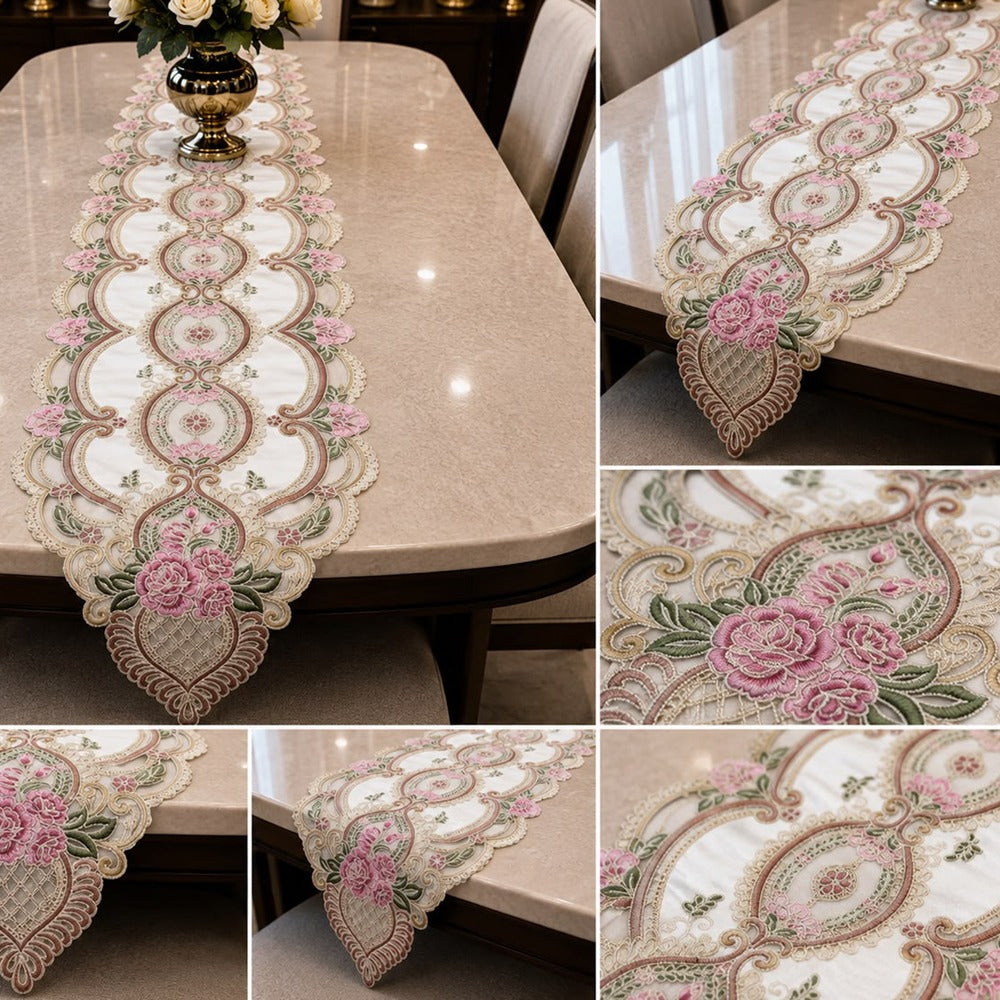Rose Royale Embroidered Table Runner – 16 x 96 Inches
