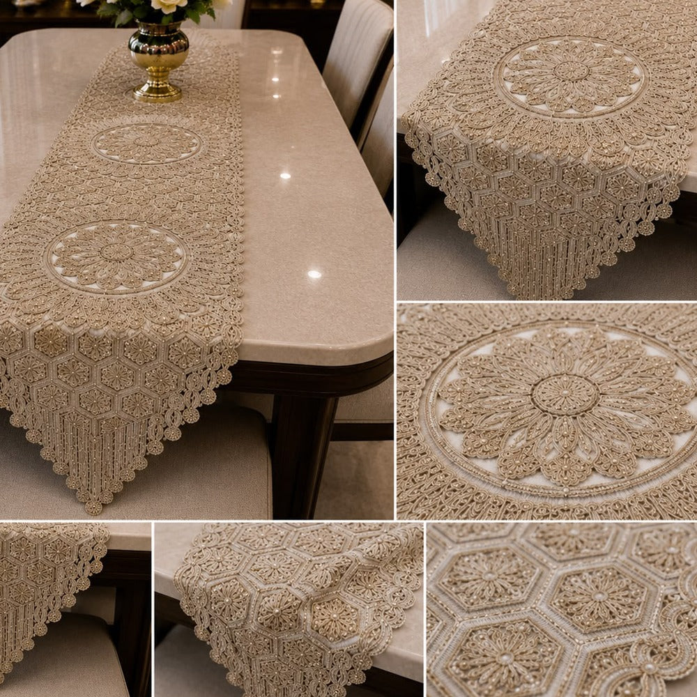Royal Mandala Embroidered Table Runner – 16 x 96 Inches