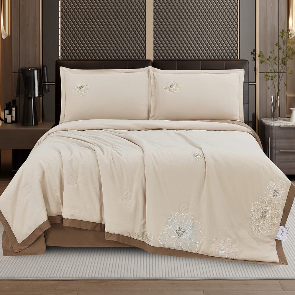 Royal Blossom Embroidered Comforter Set – Cream | 4 Pieces
